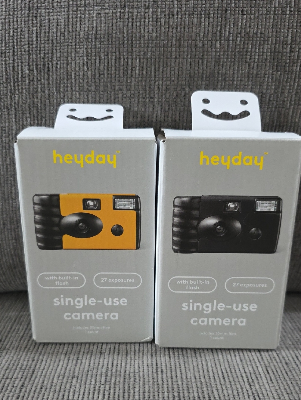 heyday Single-Use Film Camera —Two (1) Yellow and (1) Black, 27 Exposures Each